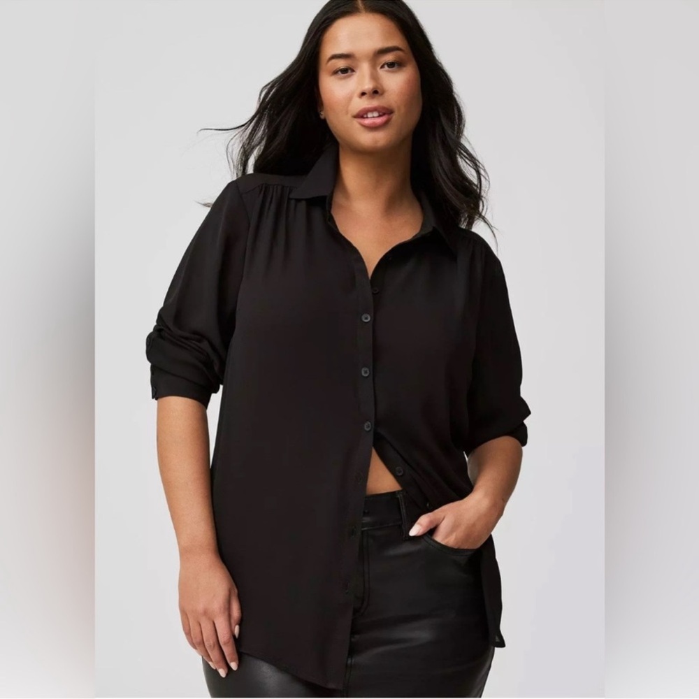 Torrid High Low Sheer Black Button Up Tunic NWT
